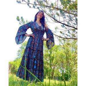 BELL SLEEVE DRESS, 70% Silk BlendBoho Dress, Long sleeve Dress, Bohemian dress